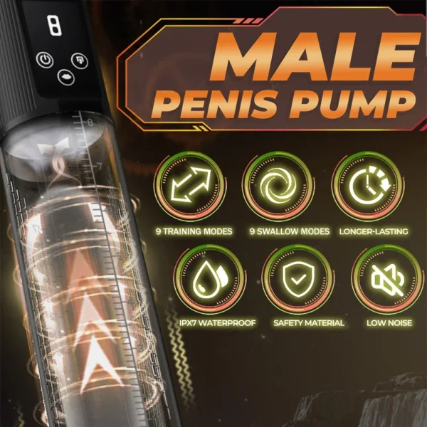 Automatic Electric Penis Pump Vacuum Pump with 9 Suction Levels Thicken Penis Enlargement Enhance Sex Toy Masturbators for Men