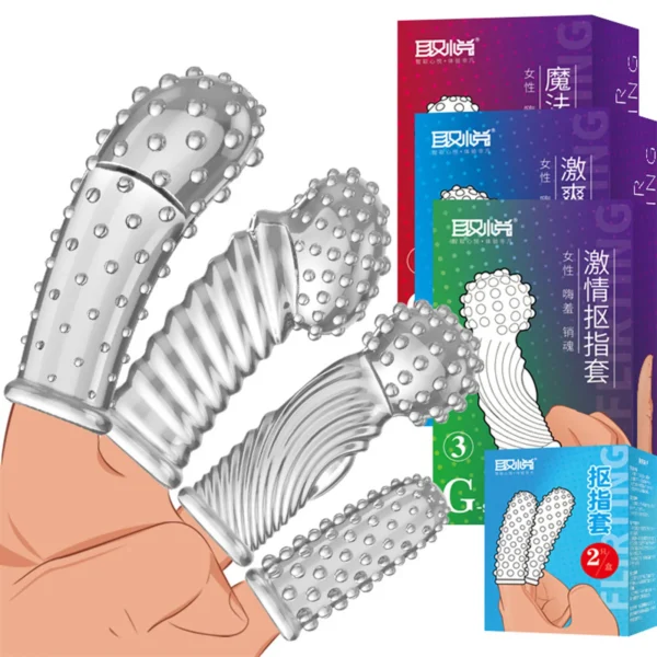 G-spot Clitoris Stimulation Adult Sex Toys Les Finger Condom Reusable Masturbation Sex Game Erotic Product Dotted Finger Sleeves