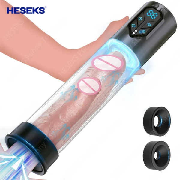 HESEKS Vacuum Sucking Electric Penis Pump Air Water Penis Extender Dick Training Automatic Male Masturbator Sex Toy for Men 18+